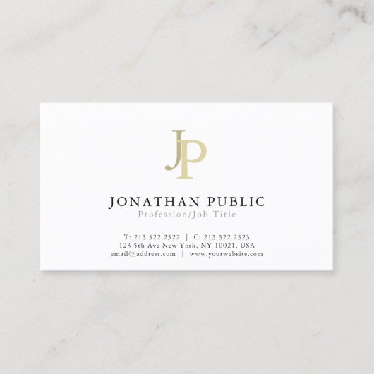 プロフェッショナルモノグラモダンムエレガントホワイト 名刺 (正面)