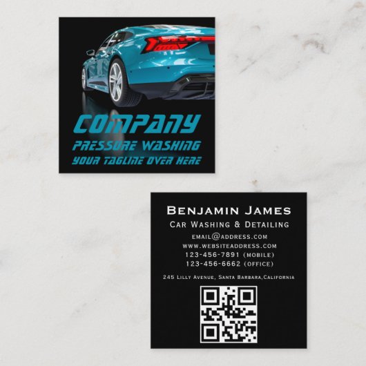 プロフェッショナルモバイルAuto Detailingサービス スクエア名刺 (正面/裏面)