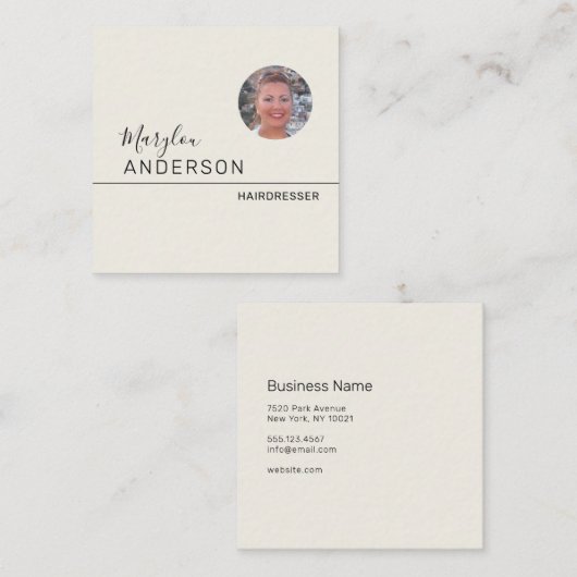 プロフェッショナルユニセックス- （写真の挿入） スクエア名刺 (正面/裏面)