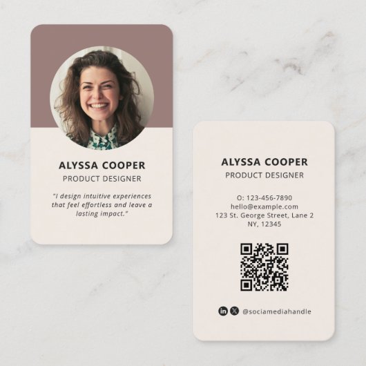 プロフェッショナルラウンドカスタムフォトQRコードプロファイル 名刺 (正面/裏面)