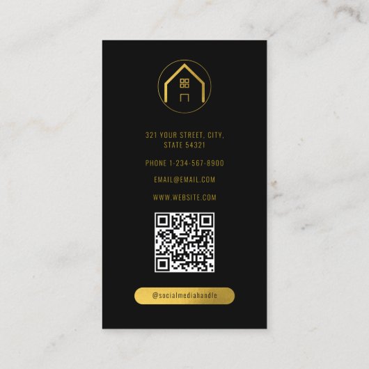 プロフェッショナルラグジュアリーブラック実在金ゴールドエステート写真 名刺 (裏面)