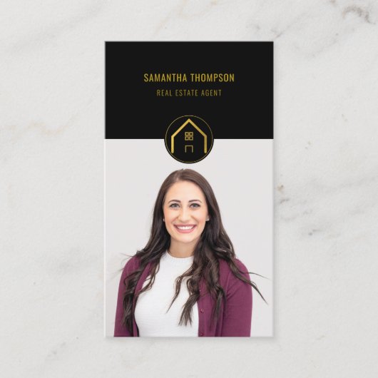 プロフェッショナルラグジュアリーブラック実在金ゴールドエステート写真 名刺 (正面)