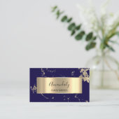 プロフェッショナルラグジュアリー金ゴールド抽象芸術マーブルブルーネイビー 名刺 (スタンド正面)