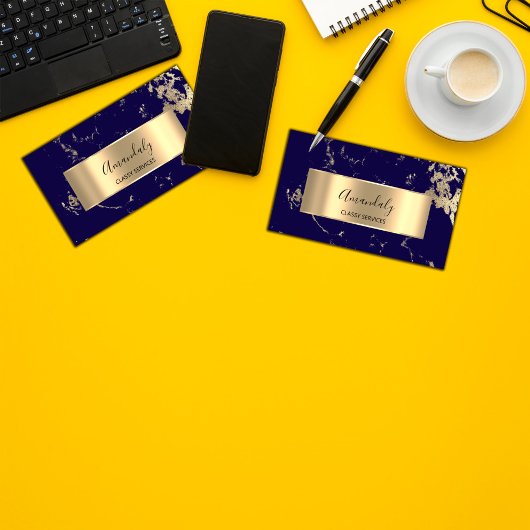 プロフェッショナルラグジュアリー金ゴールド抽象芸術マーブルブルーネイビー 名刺