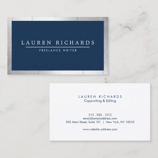 プロフェッショナルラックスフェイクシルバーとネイビーブルー 名刺 (正面/裏面)