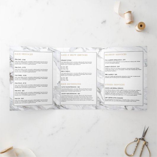 プロフェッショナルラックスミニマリストホワイトマーブルパンフレット 三つ折りカード (内部)