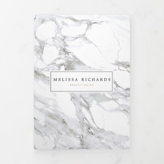 プロフェッショナルラックスミニマリストホワイトマーブルパンフレット 三つ折りカード (カバー)