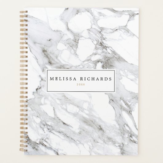 プロフェッショナルラックスミニマリストホワイトマーブル プランナー手帳 (正面)
