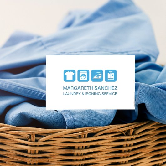 プロフェッショナルランドリー&アイロン掛けサービスライトブルー 名刺