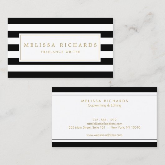 プロフェッショナルルクスブラックアンドホワイトストライプの 名刺 (正面/裏面)