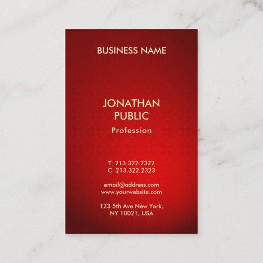 プロフェッショナルレッドダマスク金ゴールド文字モダンテンプレート 名刺 (裏面)