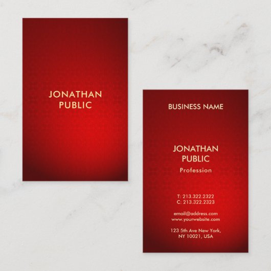 プロフェッショナルレッドダマスク金ゴールド文字モダンテンプレート 名刺 (正面/裏面)