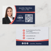 プロフェッショナルレッド追加ロゴQRコードフォト 名刺 (正面/裏面)