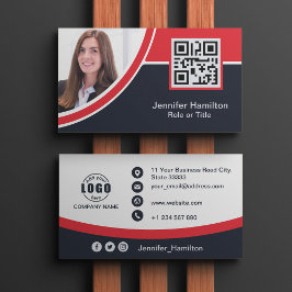 プロフェッショナルレッド追加ロゴQRコードフォト 名刺