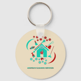 プロフェッショナルレッド&ティール（緑がかった色）クリーニングサービスロゴ キーホルダー