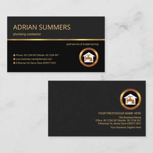 プロフェッショナルレトロ金ゴールド線グレーシェード給排水衛生設備 名刺 (正面/裏面)