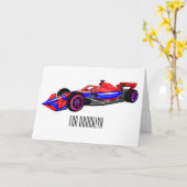 プロフェッショナルレーシングカー漫画イラストレーション カード (黄色い花)