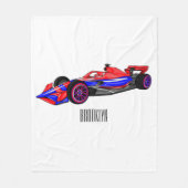 プロフェッショナルレーシングカー漫画イラストレーション フリースブランケット (正面)