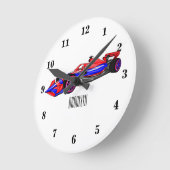 プロフェッショナルレーシングカー漫画イラストレーション ラウンド壁時計 (傾斜)