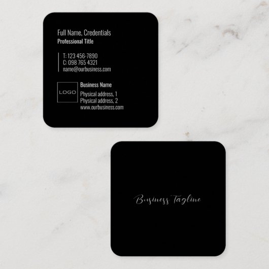 プロフェッショナルロエレガントゴモダンミニマルブラック スクエア名刺 (正面/裏面)