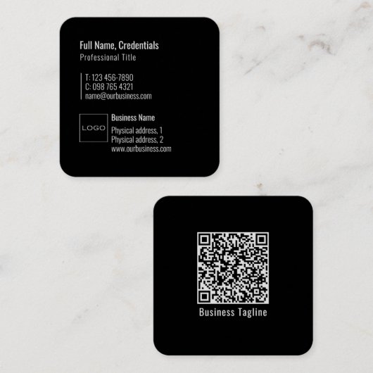 プロフェッショナルロエレガントゴモダンミニマルブラック スクエア名刺 (正面/裏面)