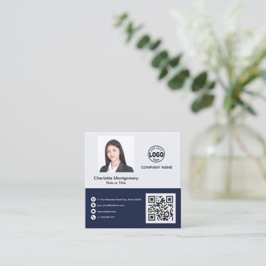 プロフェッショナルロゴの追加QRコードフォトカスタム スクエア名刺 (スタンド正面)