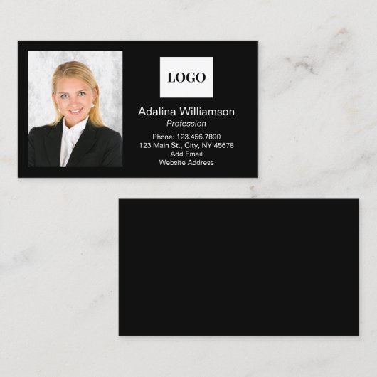 プロフェッショナルロゴを追加するフォト白黒 名刺 (正面/裏面)