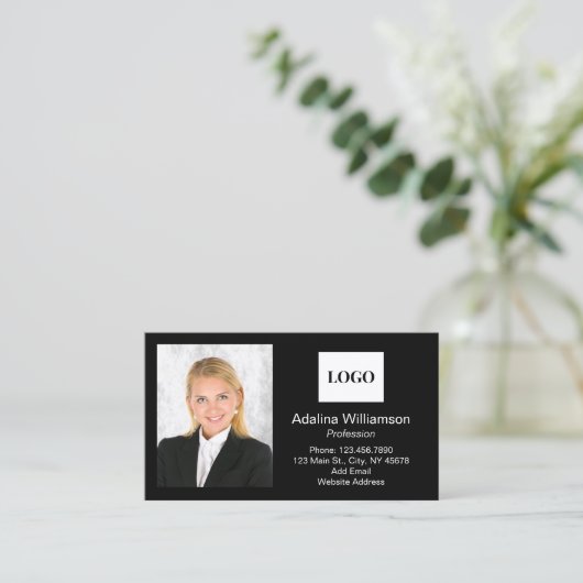 プロフェッショナルロゴを追加するフォト白黒 名刺 (スタンド正面)