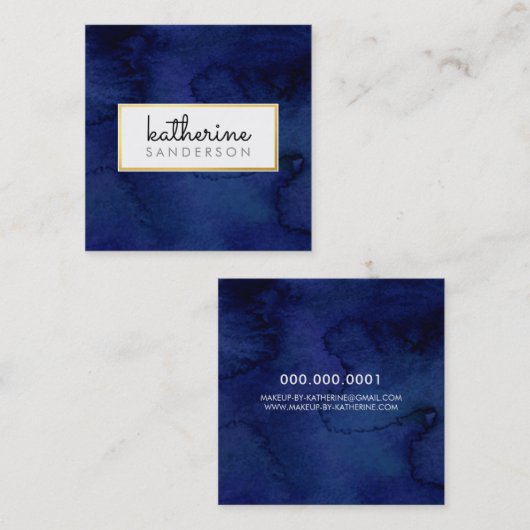 プロフェッショナルロゴエンブレムモダンネイビー水彩色 スクエア名刺 (正面/裏面)