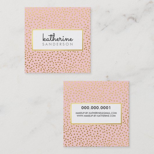 プロフェッショナルロゴエンブレムモダンピンクフェイク金ゴールド スクエア名刺 (正面/裏面)