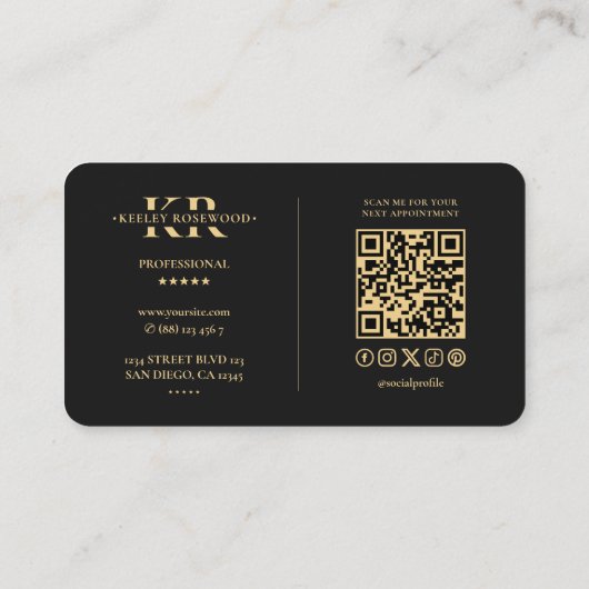 プロフェッショナルロゴソーシャルメディアエレガントブラック 名刺 (裏面)