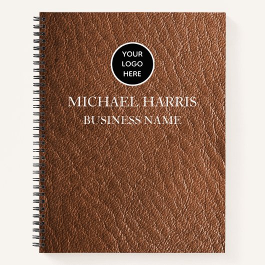 プロフェッショナルロゴブラウンレザーモノグラムビジネス ノートブック (正面)