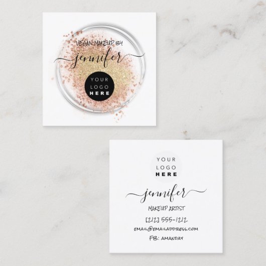 プロフェッショナルロゴメイクアップアーティストバラパウダーシャドウ スクエア名刺 (正面/裏面)