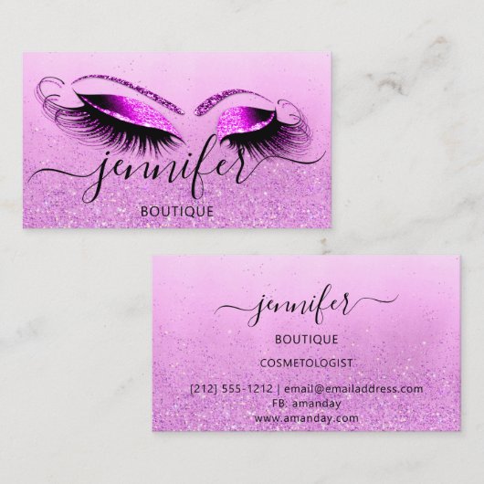 プロフェッショナルロゴメイクアップアーティストピンクグリッター 名刺 (正面/裏面)