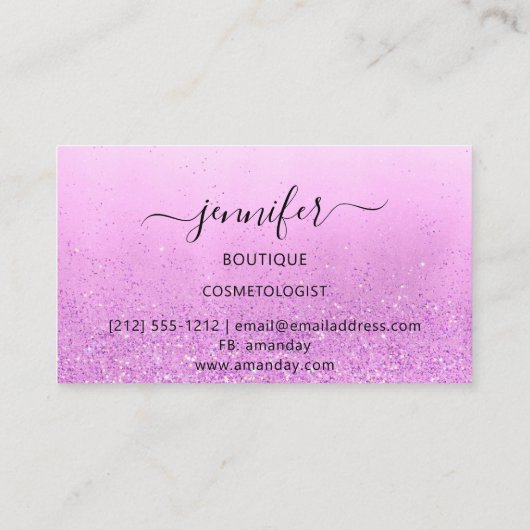 プロフェッショナルロゴメイクアップアーティストピンクグリッター 名刺 (裏面)