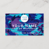 プロフェッショナルロゴ名QRコードブルー&パープル迷彩柄 コーリングカード (正面)
