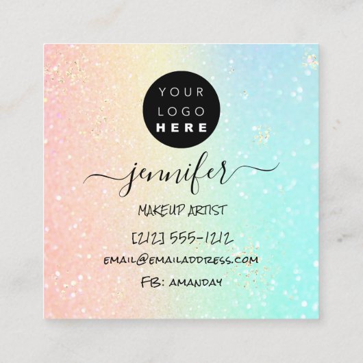 プロフェッショナルロゴ爪、 ネイル美しいヘアグラデーショングリッター スクエア名刺 (裏面)