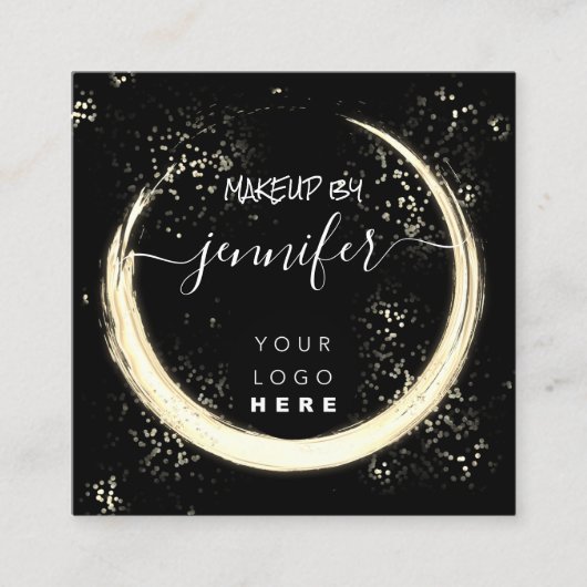 プロフェッショナルロゴ爪、 ネイル美しいヘアブラック金ゴールド スクエア名刺 (正面)