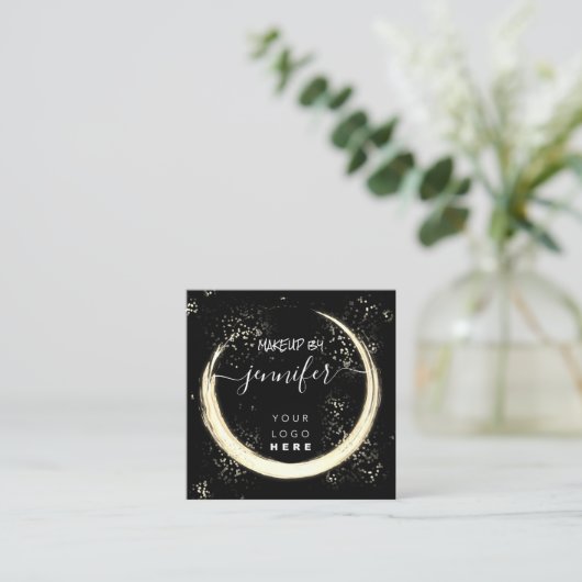 プロフェッショナルロゴ爪、 ネイル美しいヘアブラック金ゴールド スクエア名刺 (スタンド正面)