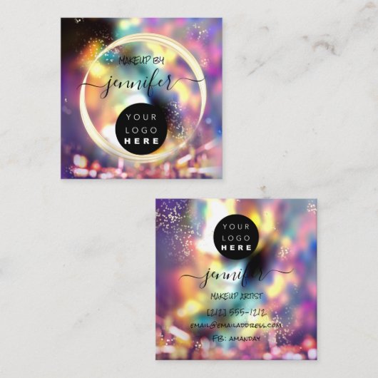 プロフェッショナルロゴ爪、 ネイル美しいヘア金ゴールドホログラフ スクエア名刺 (正面/裏面)