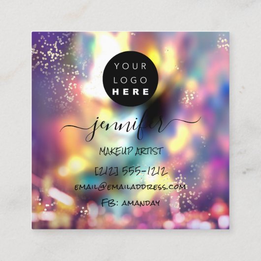 プロフェッショナルロゴ爪、 ネイル美しいヘア金ゴールドホログラフ スクエア名刺 (裏面)