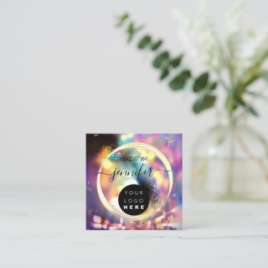 プロフェッショナルロゴ爪、 ネイル美しいヘア金ゴールドホログラフ スクエア名刺 (スタンド正面)