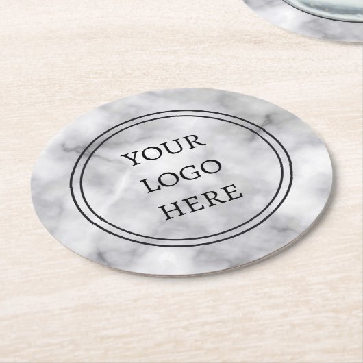 プロフェッショナルロゴ黒と白の大理石ビジネス ラウンドペーパーコースター (アングル)