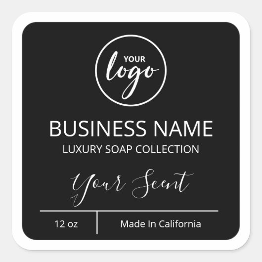 プロフェッショナルロゴ黒Soap製品ラベルの追加 スクエアシール (正面)