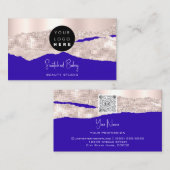 プロフェッショナルロゴQRコード美容師メイクアップブルー 名刺 (正面/裏面)