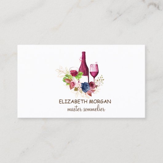 プロフェッショナルワイングラス、ボトル、ブルゴーニュの花 名刺 (正面)
