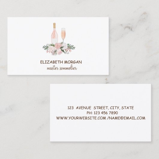 プロフェッショナルワイングラス、ボトル、花 名刺 (正面/裏面)