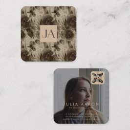 プロフェッショナルヴィンテージ金ゴールドフローラ写真QRコード スクエア名刺