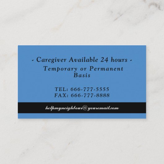 プロフェッショナル介護者のヘルプアシスタント写真 名刺 (裏面)