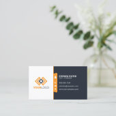 プロフェッショナル企業のダークはっきりしたブルー/オレンジ色のロゴ 名刺 (スタンド正面)